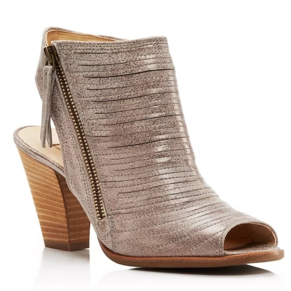 Paul Green Cayanne Leather Peep Toe High Heel Booties Smoke Brush Metallic 9.5